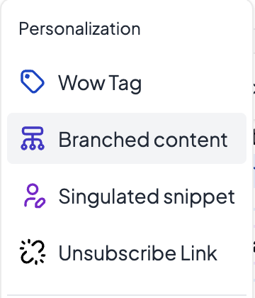 Select branched content from the dropdown menu