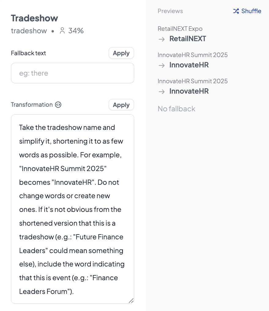 Use a prompt to transform the the name of the tradeshow to its more conversational form