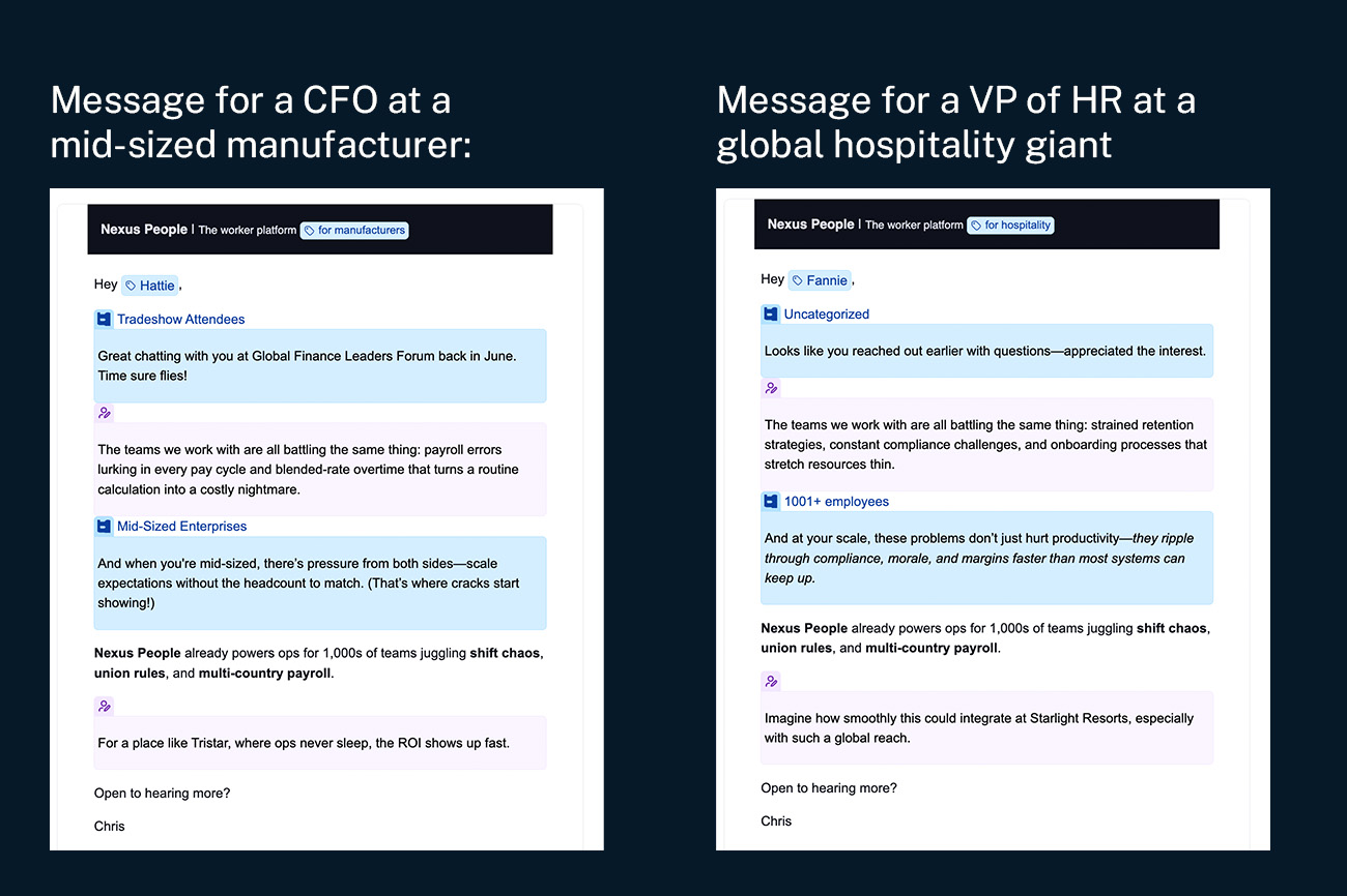Same email, different messages