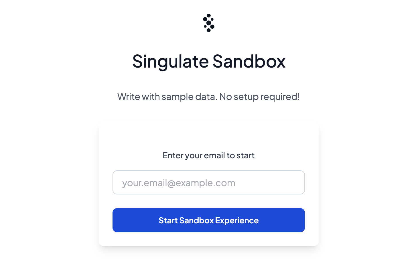Singulate Sandbox sign up page